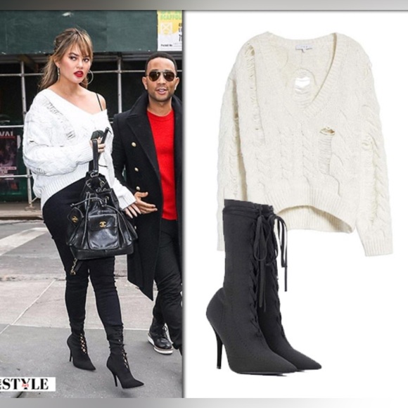 IRO Fighla Distressed Sweater White Alpaca, Wool Blend L - Picture 5 of 14